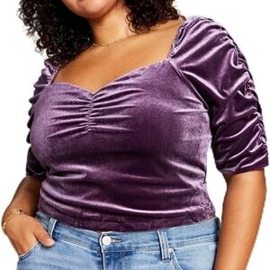 Velvet Ruched Blouse in Rich Purple